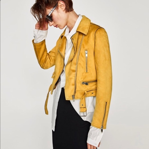Zara Jackets & Blazers - ZARA S/S18 MUSTARD FAUX SUEDE BIKER JACK